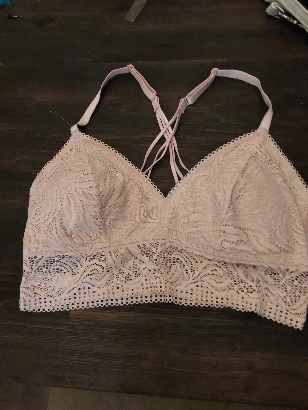 Auden  Size L Lace Bralette in Pale Pink with Strappy Back